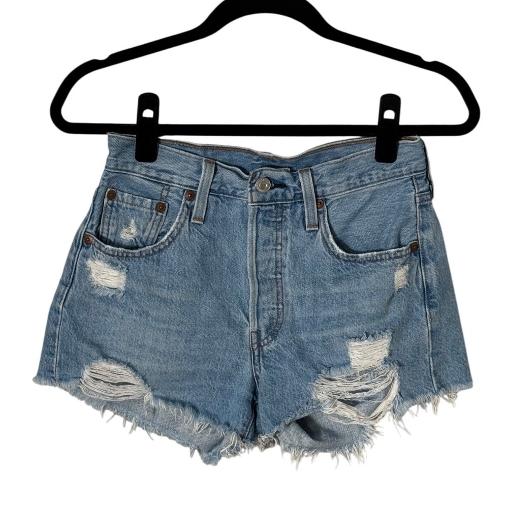 Levi's 501 Original High Rise Distressed Denim Shorts Medium Wash Size 25 - Picture 3 of 10
